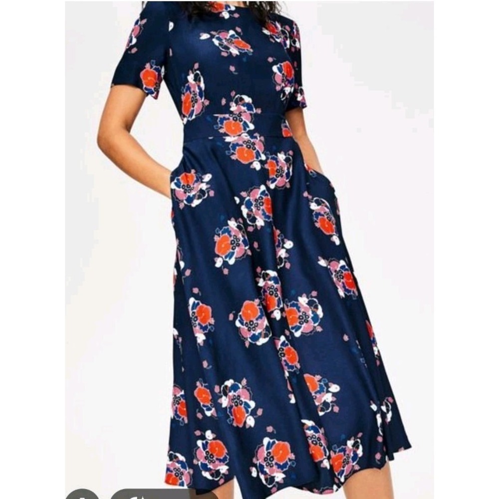 Women's Boden Ruth Navy Floral A Line Midi Dress Size US 12 R UK 16 R Classic